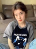 純棉重磅美式復(fù)古短袖t恤女夏季2025新款寬松小個(gè)子插肩撞色上衣 花灰拼藏青色【純棉重磅】 L（100-115斤） 曬單實(shí)拍圖