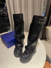 STELLA WEISZ時(shí)髦兩穿皮套厚底小白鞋褲管靴增高丑萌大頭波浪金屬鏈長(cháng)筒騎士靴 黑色高筒 38 (240mm) 曬單實(shí)拍圖