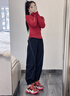 佑游跑步運動(dòng)上衣女長(cháng)袖秋冬新款訓練服晨跑健身速干本命年喜慶瑜伽服 紅色上衣 S （80-100斤） 曬單實(shí)拍圖