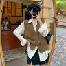 FSHE法式復古毛衣女秋冬馬甲開(kāi)衫外搭設計時(shí)尚寬松慵懶休閑針織衫女 橄欖綠 S 建議80-90斤 曬單實(shí)拍圖