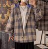 杭潮社連帽格子毛呢棒球服外套青少年男裝三件套高級感穿搭休閑運動(dòng)套裝 藍色夾克+黑色T恤+深藍色牛仔褲 XL 曬單實(shí)拍圖