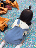 嬰兒衣服春秋款裝寶寶秋裝牛仔連體衣可愛超萌嬰幼兒秋季外出服 寶藍(lán)色 裝飾熊牛仔背帶褲 80 （16-22斤） 曬單實(shí)拍圖