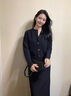 歐時力OCHIRLY 澳大利亞進口美麗諾羊毛香風(fēng)針織外套女士高級感 黑灰 S 曬單實拍圖