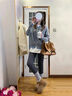 CTOX秋冬韓系chic拼接撞色假兩件灰色針織開(kāi)衫外套女慵懶外搭毛衣上衣 灰藍色 M 建議95-105斤 曬單實(shí)拍圖