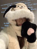 溪谷幽幽小狗耳朵會(huì )動(dòng)哦可愛(ài)毛絨帽子圍巾一體女冬季加厚保暖手套三件套 淺駝（耳朵會(huì )動(dòng)） 曬單實(shí)拍圖