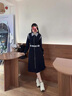 ELLE藏青色條紋拼接襯衫式連衣裙女2024冬季新款中長(zhǎng)款收腰裙子 藏青 L 曬單實(shí)拍圖