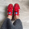 ADIDAS TECHFIT阿迪達斯Samba德訓鞋三葉草紅色復古男女情侶休閑板鞋耐磨運動(dòng)鞋 阿迪達斯-白紅 偏小建議 38 曬單實(shí)拍圖