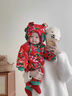 迪士尼寶寶東北大花布嬰兒服童裝棉服套裝兒童過(guò)年服衣服棉衣寶寶連體棉襖紅色90cm 曬單實(shí)拍圖