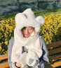 回力（Warrior）小熊帽子保暖圍巾手套一體女冬季口罩圍脖連帽護耳加厚四件套送人 曬單實(shí)拍圖