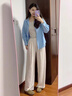燦圖加絨波點(diǎn)糯米褲子女秋冬季高腰垂感保暖休閑褲小個(gè)子闊腿運動(dòng)衛褲 米白色 加絨 L 曬單實(shí)拍圖