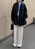 fano studios范洛Fano 2025春季新款復古翻領黑色環(huán)保pu皮衣機車服夾克外套女 黑色 M 曬單實拍圖