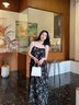 對白法式度假風(fēng)水墨印花背心連衣裙女2025新款夏季無(wú)袖吊帶長(cháng)裙 復古黑 S 曬單實(shí)拍圖