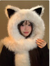 蘇木佰（SOMUBAY）毛絨絨加厚狐貍耳朵帽子圍巾一體女2024年秋冬季保暖顯臉小雷鋒帽 白色【優(yōu)質(zhì)面料】 M(56-58cm) 曬單實(shí)拍圖