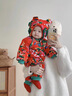 迪士尼寶寶東北大花布嬰兒服童裝棉服套裝兒童過(guò)年服衣服棉衣寶寶連體棉襖紅色90cm 曬單實(shí)拍圖