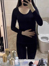 貓人莫代爾秋衣秋褲女士?jì)纫绿籽b無(wú)痕白色打底衫內搭上衣2025秋冬薄款 黑色 【80S天絲莫代爾】 XL 【建議120-140斤】 曬單實(shí)拍圖