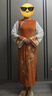 聽(tīng)月小筑【惜芳時(shí)】原創(chuàng  )女春秋國風(fēng)改良刺繡旗袍復古新中式連衣裙 橘色 現貨 S 曬單實(shí)拍圖