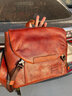 慢時(shí)光商務(wù)休閑真皮單肩包多功能復古男包頭層植鞣牛皮手提包通勤斜挎包 淺棕色 曬單實(shí)拍圖