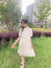 FNJ KIDS童裝女童漢服連衣裙夏季新款中大童短袖碎花女孩旗袍公主裙 杏色 120 (建議身高110-120cm) 曬單實(shí)拍圖