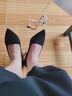爾山集黑色高跟鞋女職業(yè)學(xué)生禮儀正裝面試尖頭粗跟空乘通勤氣質(zhì)女單鞋 絨面淺口工作高跟鞋 38 曬單實(shí)拍圖