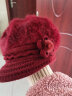 斯普琳兔毛线帽子女秋冬季时尚鸭舌帽冬天针织帽加绒加厚保暖妈妈护耳帽 酒红 实拍图