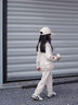 英氏（YEEHOO）女童外套兒童衣服秋季休閑舒適女孩連帽上衣中大童裝洋氣秋裝新款 休閑字母米白 150 cm 曬單實(shí)拍圖