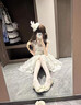 閃動(dòng)少女（SHANDONGSHAONV）雀之羽lolita洋裝jsk甜美花嫁重工連衣裙吊帶日常拖尾洛麗塔 白色JSK+內搭+禮帽+拖尾+項鏈+羽 S 曬單實(shí)拍圖