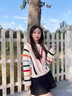 DAVEY MODE彩色條紋針織毛衣女秋冬2025慵懶寬松設計感鉤花鏤空開衫外套上衣 開衫款【zt】 M 建議95-105 曬單實拍圖