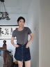 棲紀(jì)煙灰色短袖t恤女純棉上衣女裝2025夏季新款半袖圓領(lǐng)正肩韓版修身 煙灰色【精梳棉】 L 建議(96-106斤) 曬單實(shí)拍圖