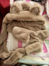 帽子女冬季可愛(ài)百搭保暖毛絨帽手套連帽圍脖圍巾一體三件套潮 卡其色 L碼【建議13歲以上】 曬單實(shí)拍圖