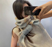 MITHAOL KUSC100%澳洲羊毛圍巾女2025秋冬新款保暖披肩圍脖生日跨年禮物送女友 香水藍(lán)格【高檔禮盒裝】 均碼 曬單實(shí)拍圖