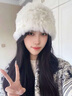 XINBUCKS兔毛毛絨帽子女秋冬保暖毛線(xiàn)帽子高顏值套頭帽包頭帽盆帽加大頭圍 白色 適合54-60cm 曬單實(shí)拍圖