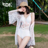 DK游泳衣女性感小胸連體保守遮肚顯瘦韓國泡溫泉罩衫泳裝  白 M 曬單實(shí)拍圖