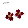 Qlady紅色花朵耳夾女無(wú)耳洞高級感氣質(zhì)耳環(huán)小眾輕奢新娘耳飾生日禮物 曬單實(shí)拍圖