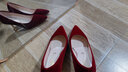 恒獅絲絨酒紅色新娘結婚鞋女2023新款不累腳秀禾主婚紗配禮服高跟單鞋 曬單實(shí)拍圖