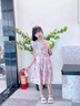 奧米鼠女童連衣裙夏裝中大兒童洋氣時髦飛袖表演裙女孩夏款碎花公主裙潮 圖片色 150 曬單實拍圖