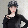桑咻新款小香風(fēng)格子紋鴨舌八角帽英倫風(fēng)貝雷畫(huà)家帽秋冬文藝報童女帽子 黑色 均碼 曬單實(shí)拍圖