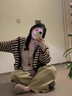 蘇雨薇慵懶風(fēng)咖色條紋連帽針織開衫女秋冬季中長款軟糯毛衣外套寬松上衣 咖色 【關(guān)注店鋪-送運(yùn)費(fèi)險】 S （80-95斤） 曬單實(shí)拍圖