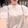 YOMC泡泡袖雪紡短袖t恤女裝夏裝2024年春秋寬松體恤小衫設(shè)計(jì)感上衣服 白色  L 曬單實(shí)拍圖