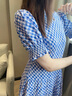 法曼萱（FAMANXUAN）藍色格子短袖連衣裙女小個子2025夏天新款氣質女神范設計感長裙 琉藍海濱格 S 160/84A 曬單實拍圖