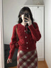 韓璐嬌（hanlujiao）小香風連衣裙女裝2023秋冬新款氣質(zhì)女神范新年紅色毛衣裙子一整套 毛衣+裙子 M 曬單實拍圖