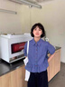 VEOX藍(lán)色格子襯衫女裝2025早秋新款寬松顯瘦甜美娃娃衫荷葉邊下擺上衣 藍(lán)色格子 M 95-105 曬單實拍圖