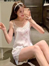 浪莎（LangSha）ins風(fēng)睡衣女夏天高顏值冰絲吊帶短褲兩件套裝夏季薄款純欲家居服 吊帶套裝[白色] XL 115-135斤 【24H速發(fā)】 曬單實(shí)拍圖