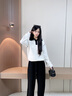 對白綿羊毛混紡撞色POLO領(lǐng)套頭毛衣女2025冬季新款通勤休閑針織衫 月光白 S 曬單實(shí)拍圖