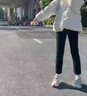 莫代爾黑色直筒牛仔褲女裝2025春秋新款高腰寬松顯瘦百搭彈力煙管褲 黑色長褲加厚   加絨 2XL 建議[135斤-150斤] 曬單實(shí)拍圖