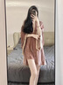 萱絲莎品牌性感睡衣女火辣款秋冬季絲絨帶胸墊吊帶睡裙女短裙誘惑睡袍 豆沙粉（帶胸墊）絲絨款  M 80-110斤 曬單實(shí)拍圖