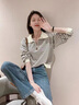 DAVEY MODE條紋毛衣早春秋冬季2025年新款女裝衛(wèi)衣外套女百搭寬松顯瘦針織衫 杏色【zt】 L 【建議100-120斤】 曬單實(shí)拍圖