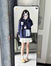 燦圖美式慵懶chic假兩件連帽衛衣女秋冬季格紋拼接加絨加厚保暖上衣服 藍色 常規 L 曬單實(shí)拍圖