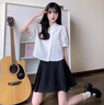 梓洛蘭ZiLuolan夏季套裝女2025新款小個子微胖顯瘦連衣裙搭洋氣短袖上衣 白色上衣+黑色吊帶裙 【兩件套】 M 建議80-100斤 曬單實拍圖