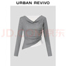 UR2025秋季新款女裝城市度假褶皺拼接蕾絲一字肩T恤UWJ450159 花灰 (面料微透) M 曬單實(shí)拍圖