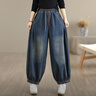 蘑菇同學(xué)大碼牛仔燈籠褲女秋季2025新款復古牛仔褲女松緊腰寬松哈倫九分褲 圖片色 L 建議115-135斤 曬單實(shí)拍圖